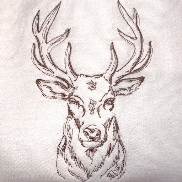 Deer Embroidery Crewneck White Sweater - Picture 5 of 5